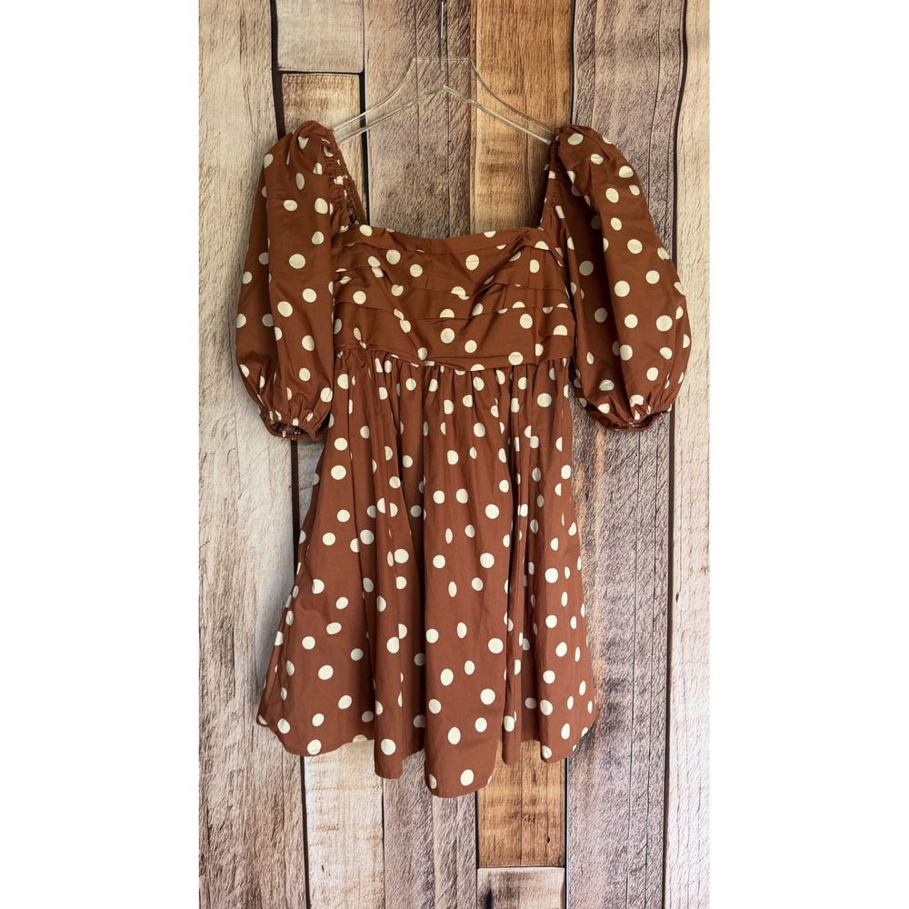 Abercrombie & Fitch Emerson Puff Sleeve Mini Dress‎ Brown Polka Dot Small Petite